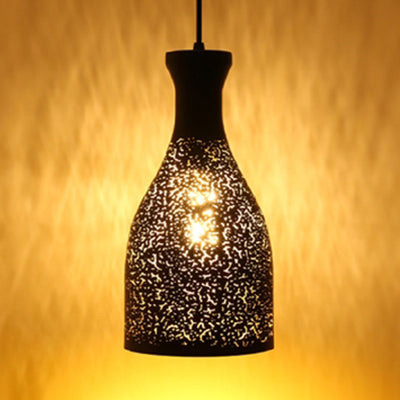 Vintage Stylish Hanging Ceiling Light Pendant Lamp - Etched Cone/Oval Metallic Design, 1 Light, Black - Ideal for Dining Rooms