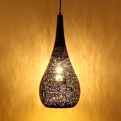 Vintage Stylish Hanging Ceiling Light Pendant Lamp - Etched Cone/Oval Metallic Design, 1 Light, Black - Ideal for Dining Rooms