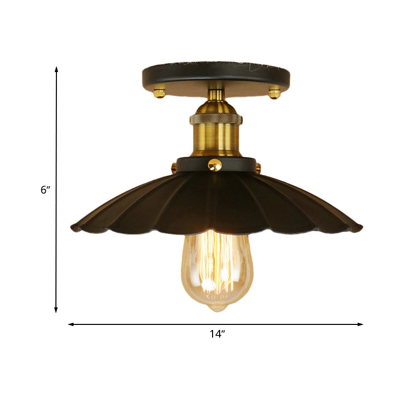 Loft Style Black Scalloped Edge Semi Flush Mount Light - 2 Lights Metal Ceiling Mounted, Indoor Lighting