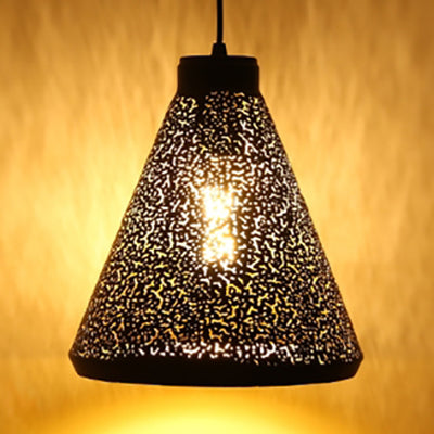 Vintage Stylish Hanging Ceiling Light Pendant Lamp - Etched Cone/Oval Metallic Design, 1 Light, Black - Ideal for Dining Rooms