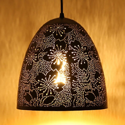 Vintage Stylish Hanging Ceiling Light Pendant Lamp - Etched Cone/Oval Metallic Design, 1 Light, Black - Ideal for Dining Rooms