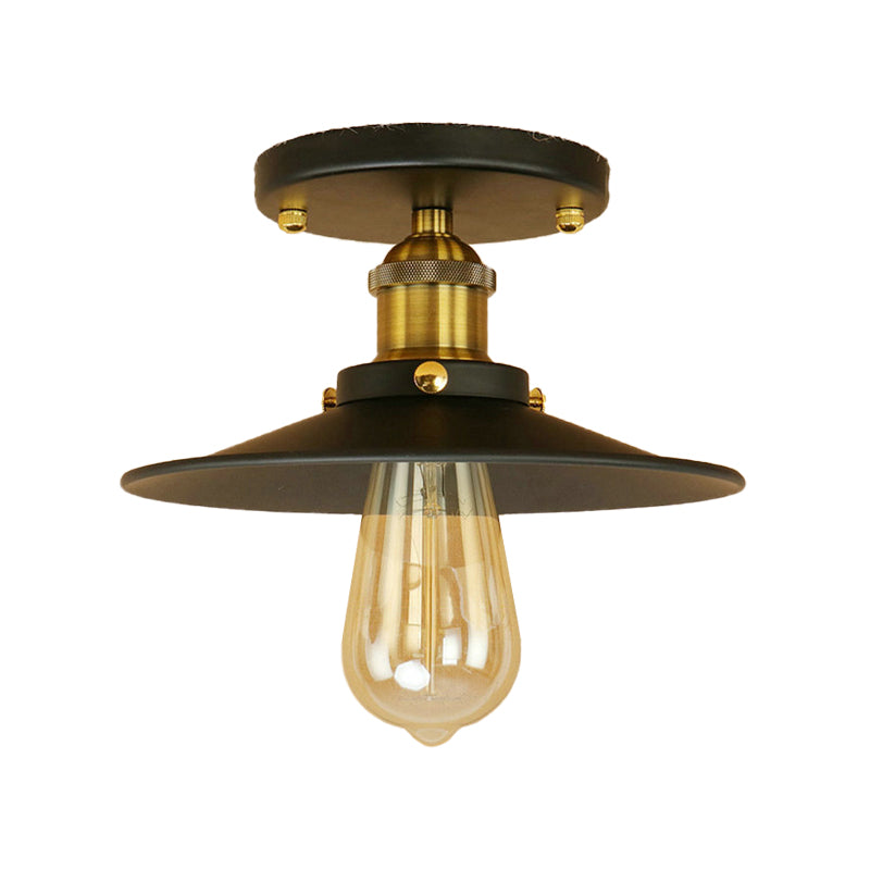 Sleek Saucer Ceiling Light in Black/White for Kitchen - Loft Semi Flush Mount Lighting with 1 Bulb