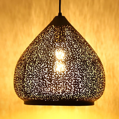 Vintage Stylish Hanging Ceiling Light Pendant Lamp - Etched Cone/Oval Metallic Design, 1 Light, Black - Ideal for Dining Rooms