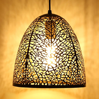 Vintage Stylish Hanging Ceiling Light Pendant Lamp - Etched Cone/Oval Metallic Design, 1 Light, Black - Ideal for Dining Rooms