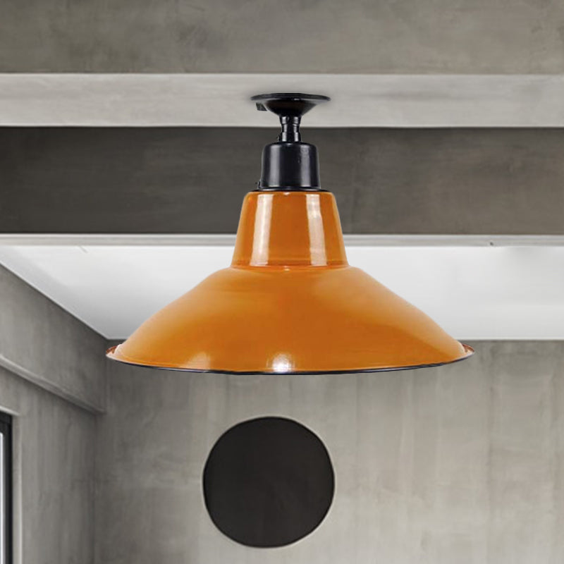 Vintage Cone Semi Flush Mount Ceiling Light in Orange - Perfect for Balcony