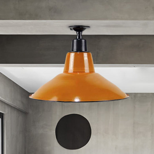 Vintage Cone Semi Flush Mount Ceiling Light in Orange - Perfect for Balcony