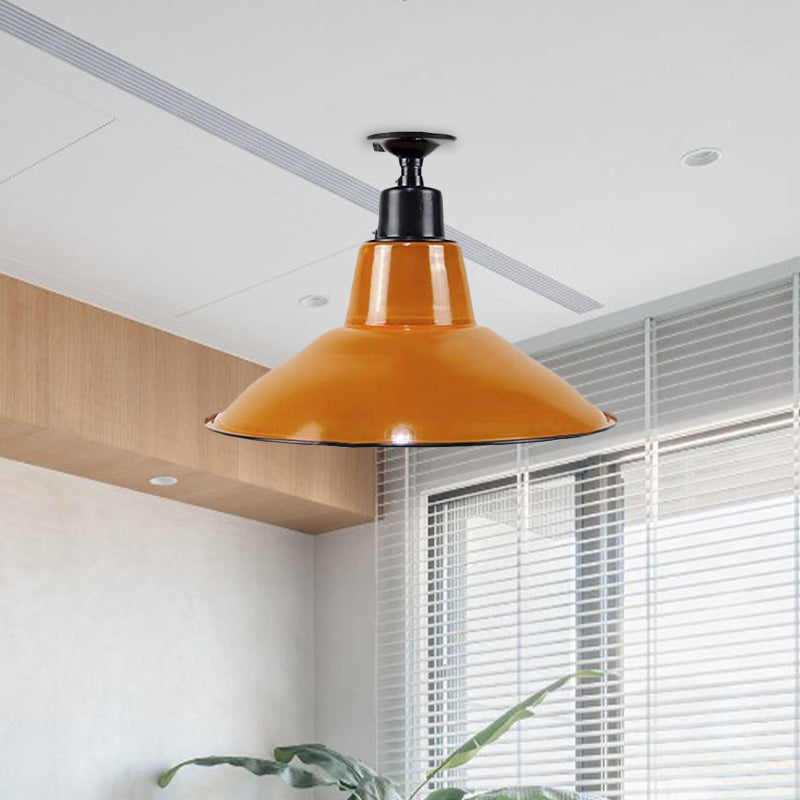 Vintage Cone Semi Flush Mount Ceiling Light in Orange - Perfect for Balcony