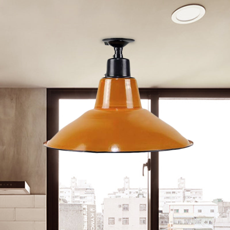 Vintage Cone Semi Flush Mount Ceiling Light in Orange - Perfect for Balcony