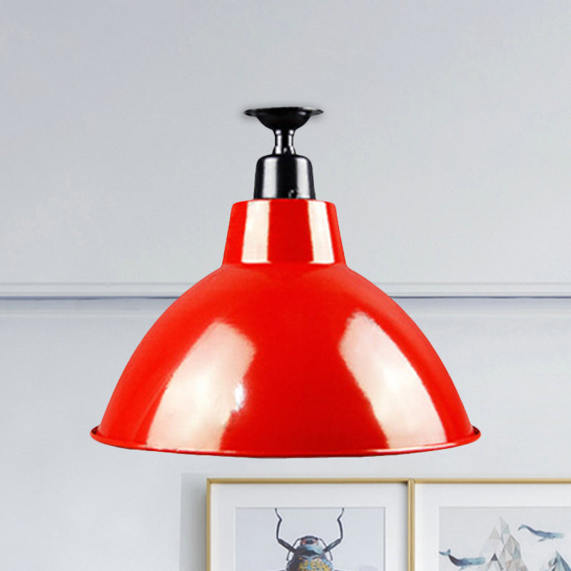 Red Metallic Ceiling Light Fixture - Vintage Dome Semi Flush Mount, Ideal for Restaurants