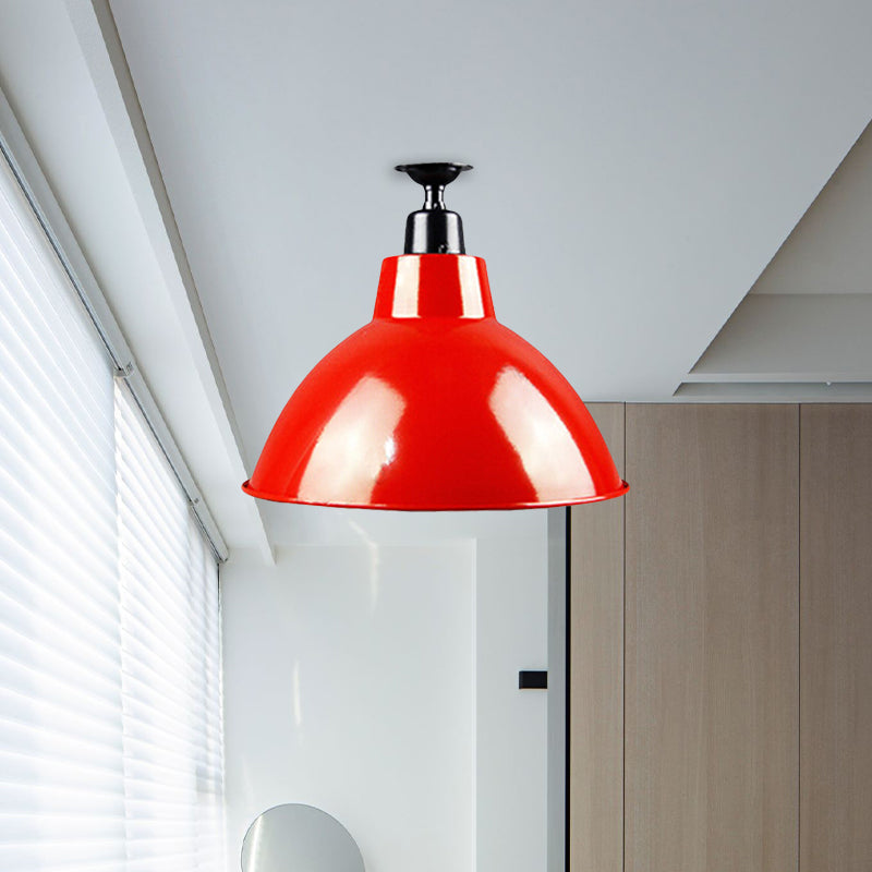 Red Metallic Ceiling Light Fixture - Vintage Dome Semi Flush Mount, Ideal for Restaurants