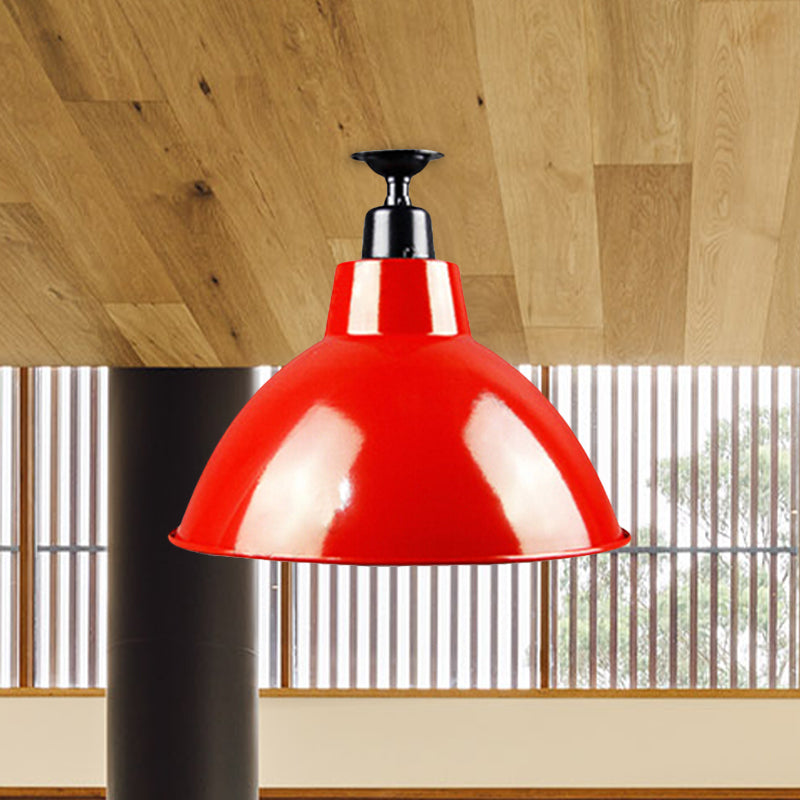 Red Metallic Ceiling Light Fixture - Vintage Dome Semi Flush Mount, Ideal for Restaurants