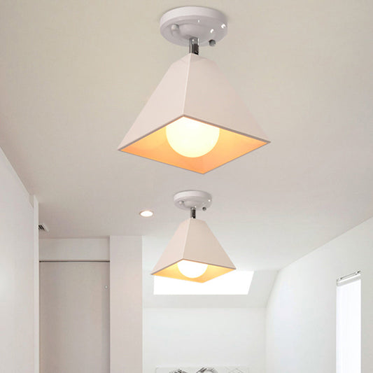 Vintage Style Semi Flush Mount Ceiling Light for Corridor - Black/White Metallic 1/3-Bulb Pyramid Design