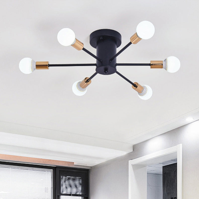 Semi Flush Mount Vintage Ceiling Light Fixture, 6/8 Heads, Black/White Metallic, for Kitchen