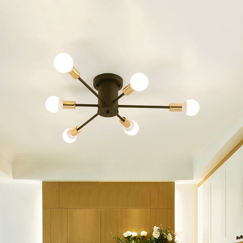 Semi Flush Mount Vintage Ceiling Light Fixture, 6/8 Heads, Black/White Metallic, for Kitchen