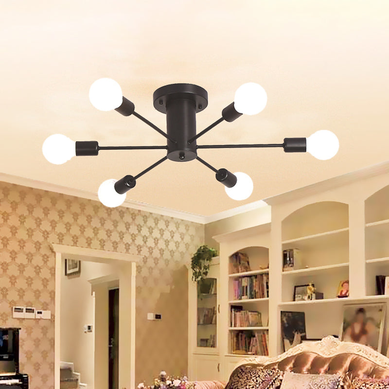 Semi Flush Mount Vintage Ceiling Light Fixture, 6/8 Heads, Black/White Metallic, for Kitchen