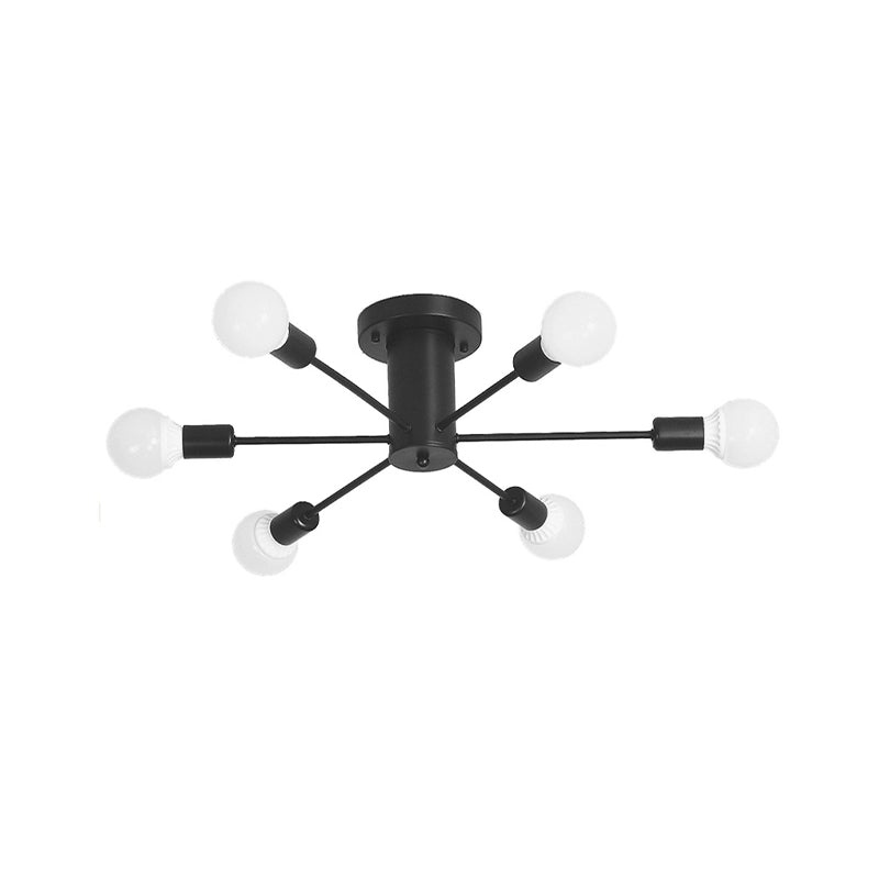 Semi Flush Mount Vintage Ceiling Light Fixture, 6/8 Heads, Black/White Metallic, for Kitchen