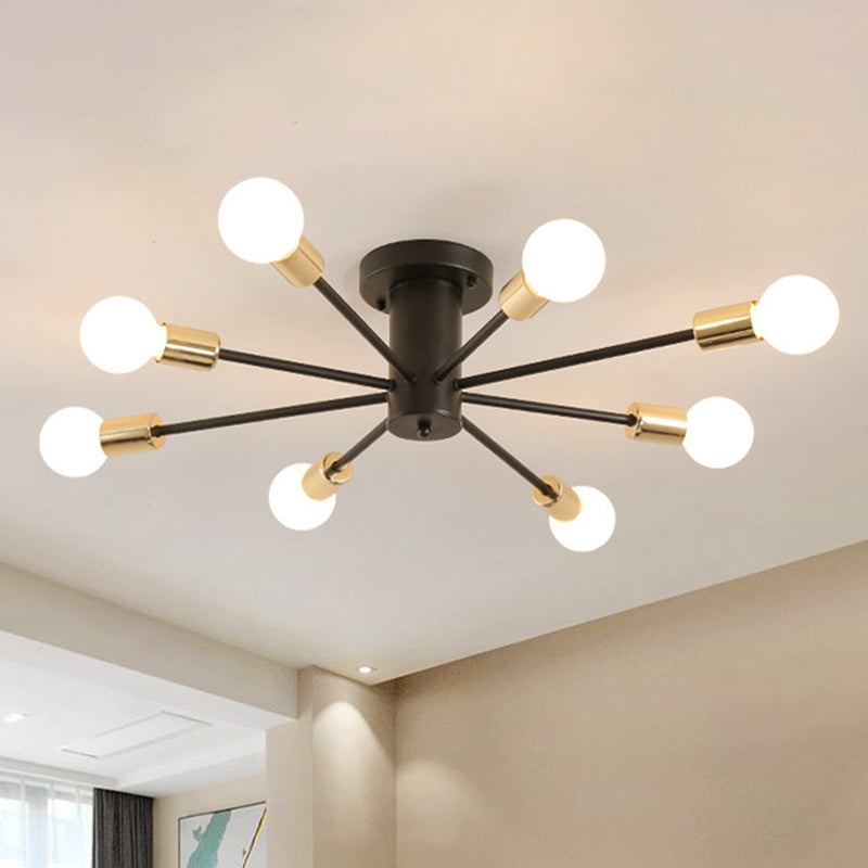 Semi Flush Mount Vintage Ceiling Light Fixture, 6/8 Heads, Black/White Metallic, for Kitchen