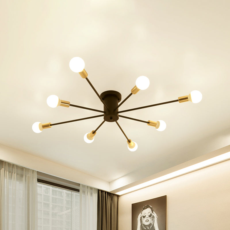 Semi Flush Mount Vintage Ceiling Light Fixture, 6/8 Heads, Black/White Metallic, for Kitchen