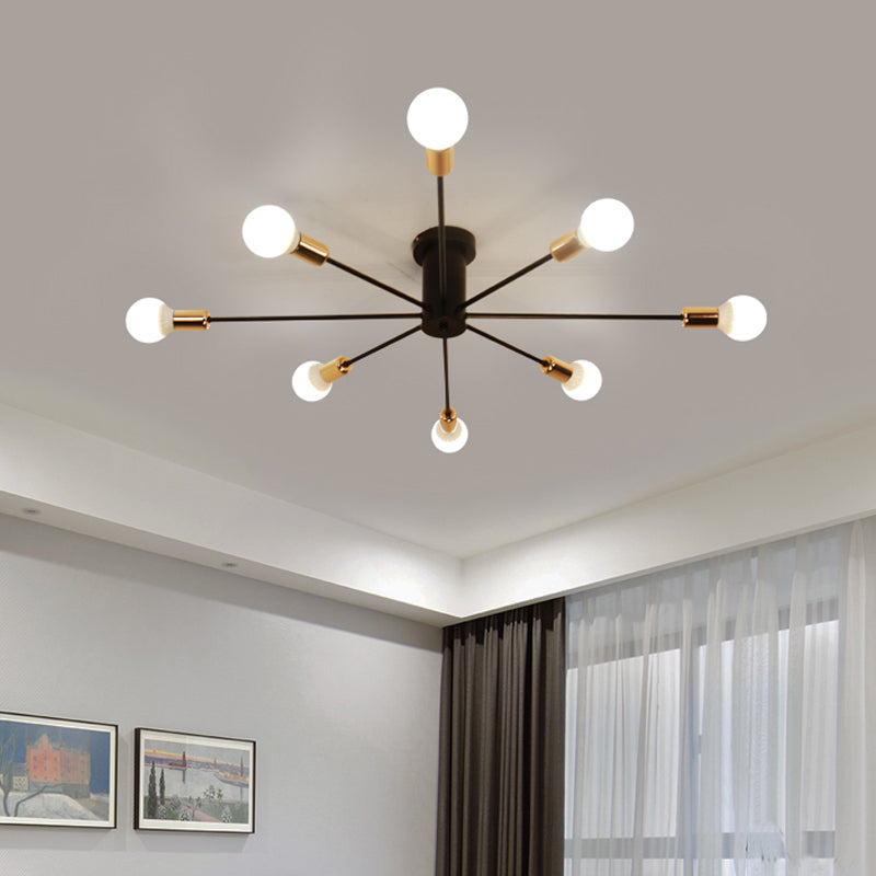 Semi Flush Mount Vintage Ceiling Light Fixture, 6/8 Heads, Black/White Metallic, for Kitchen