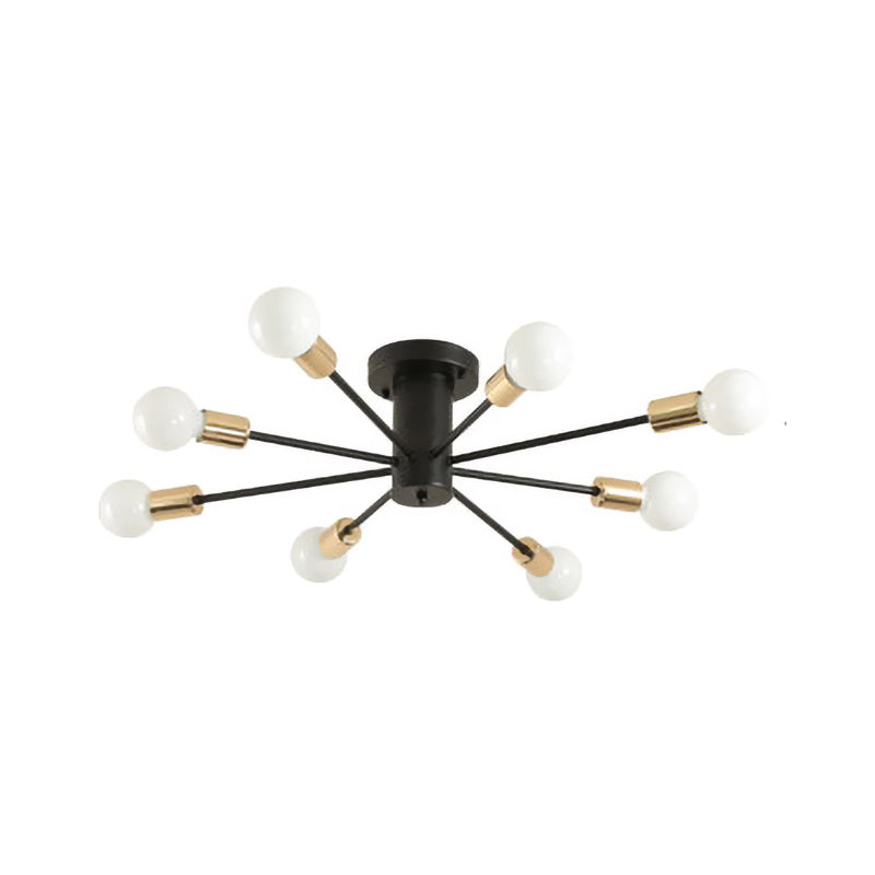 Semi Flush Mount Vintage Ceiling Light Fixture, 6/8 Heads, Black/White Metallic, for Kitchen
