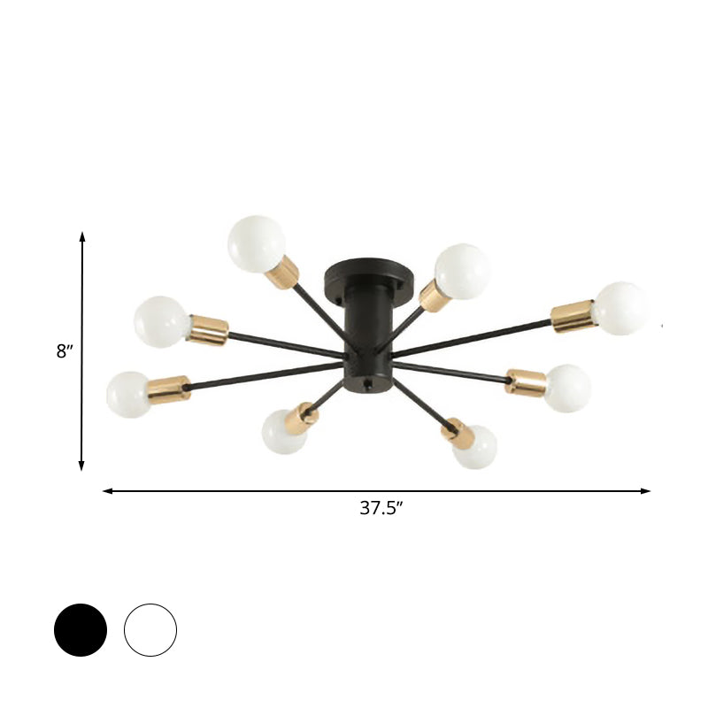 Semi Flush Mount Vintage Ceiling Light Fixture, 6/8 Heads, Black/White Metallic, for Kitchen