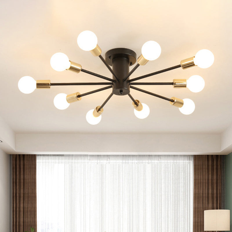 Semi Flush Mount Vintage Ceiling Light Fixture, 6/8 Heads, Black/White Metallic, for Kitchen