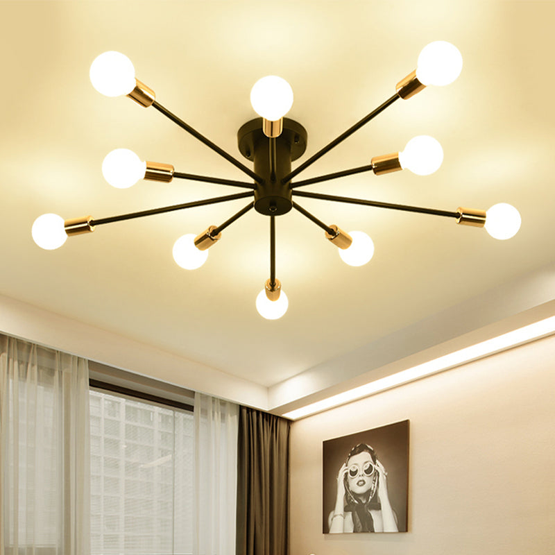 Semi Flush Mount Vintage Ceiling Light Fixture, 6/8 Heads, Black/White Metallic, for Kitchen