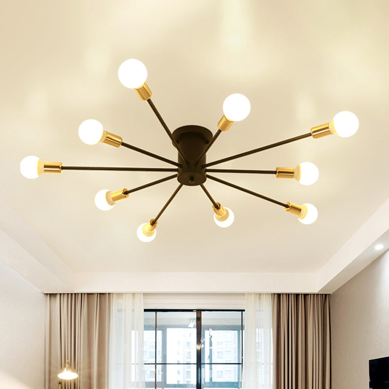 Semi Flush Mount Vintage Ceiling Light Fixture, 6/8 Heads, Black/White Metallic, for Kitchen