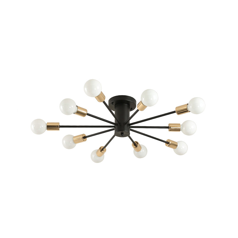 Semi Flush Mount Vintage Ceiling Light Fixture, 6/8 Heads, Black/White Metallic, for Kitchen