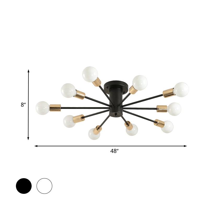Semi Flush Mount Vintage Ceiling Light Fixture, 6/8 Heads, Black/White Metallic, for Kitchen