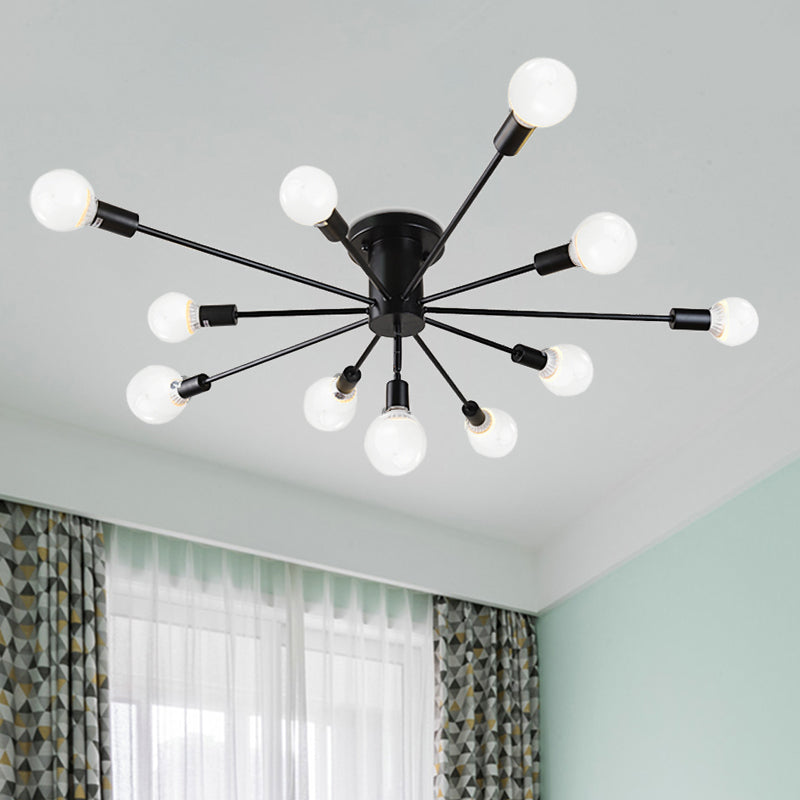 Semi Flush Mount Vintage Ceiling Light Fixture, 6/8 Heads, Black/White Metallic, for Kitchen