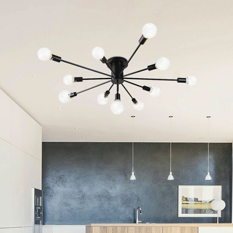 Semi Flush Mount Vintage Ceiling Light Fixture, 6/8 Heads, Black/White Metallic, for Kitchen