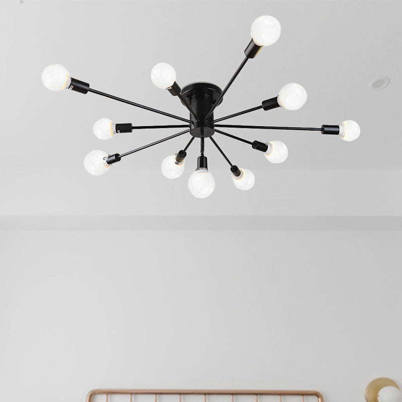 Semi Flush Mount Vintage Ceiling Light Fixture, 6/8 Heads, Black/White Metallic, for Kitchen