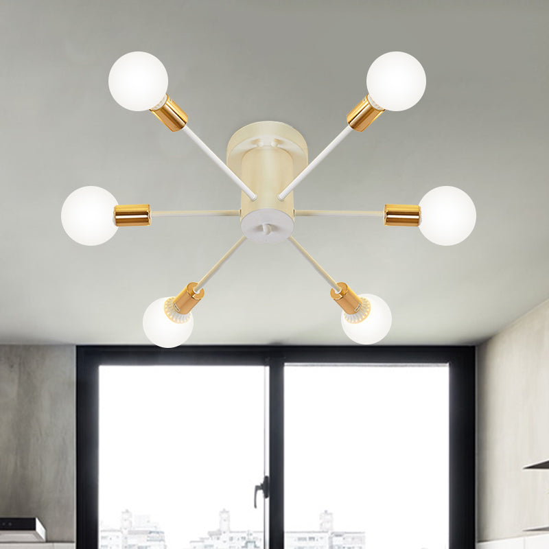 Semi Flush Mount Vintage Ceiling Light Fixture, 6/8 Heads, Black/White Metallic, for Kitchen