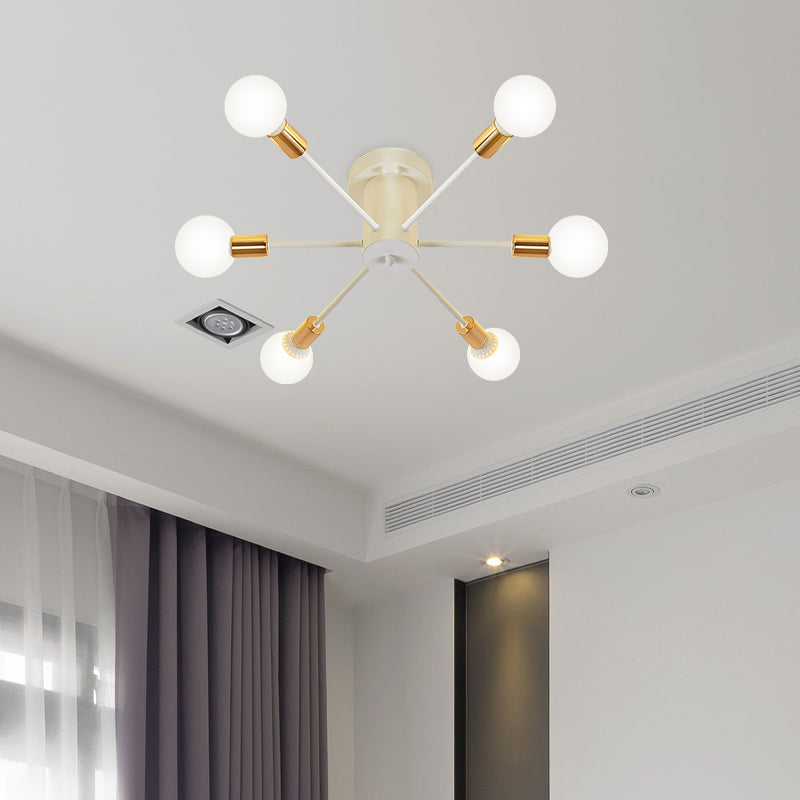 Semi Flush Mount Vintage Ceiling Light Fixture, 6/8 Heads, Black/White Metallic, for Kitchen