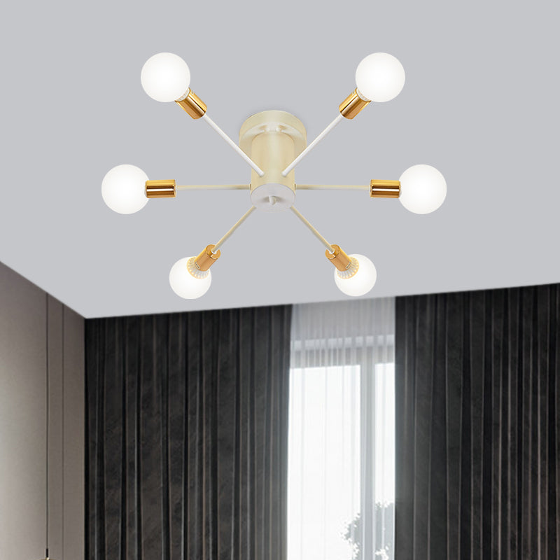 Semi Flush Mount Vintage Ceiling Light Fixture, 6/8 Heads, Black/White Metallic, for Kitchen