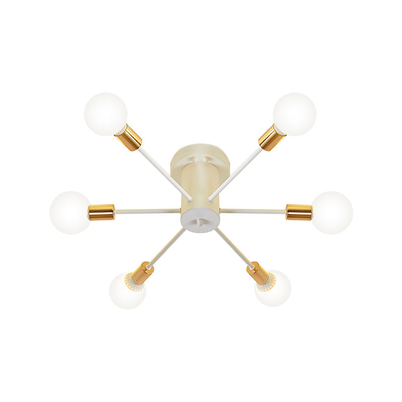 Semi Flush Mount Vintage Ceiling Light Fixture, 6/8 Heads, Black/White Metallic, for Kitchen