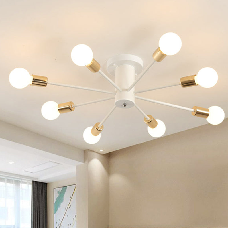 Semi Flush Mount Vintage Ceiling Light Fixture, 6/8 Heads, Black/White Metallic, for Kitchen