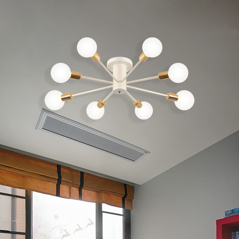 Semi Flush Mount Vintage Ceiling Light Fixture, 6/8 Heads, Black/White Metallic, for Kitchen