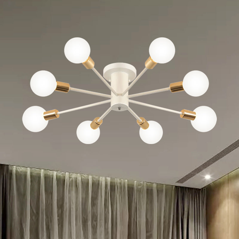 Semi Flush Mount Vintage Ceiling Light Fixture, 6/8 Heads, Black/White Metallic, for Kitchen