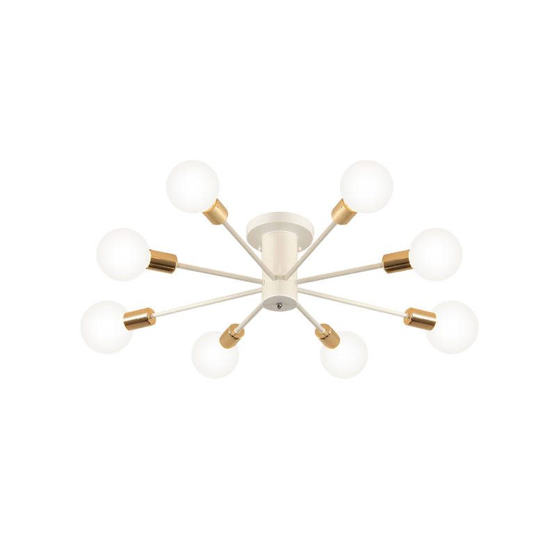 Semi Flush Mount Vintage Ceiling Light Fixture, 6/8 Heads, Black/White Metallic, for Kitchen