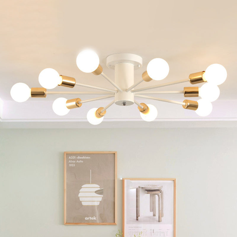 Semi Flush Mount Vintage Ceiling Light Fixture, 6/8 Heads, Black/White Metallic, for Kitchen
