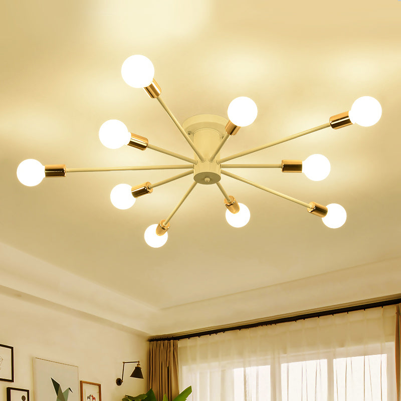 Semi Flush Mount Vintage Ceiling Light Fixture, 6/8 Heads, Black/White Metallic, for Kitchen