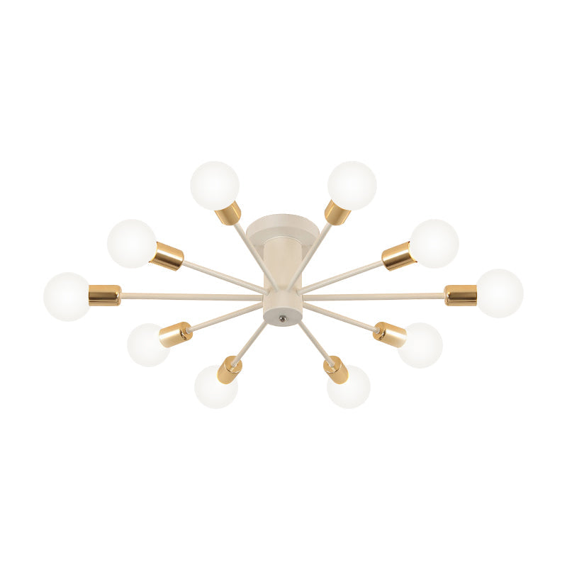 Semi Flush Mount Vintage Ceiling Light Fixture, 6/8 Heads, Black/White Metallic, for Kitchen