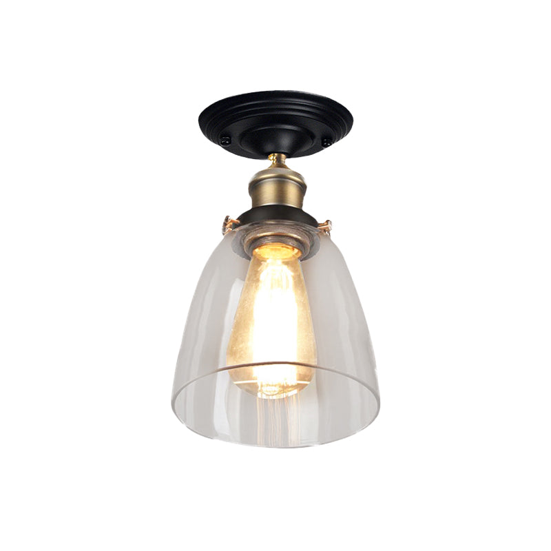 Vintage Cone Clear Glass Semi Flush Mount Light in Antique Brass – Ideal for Hallways