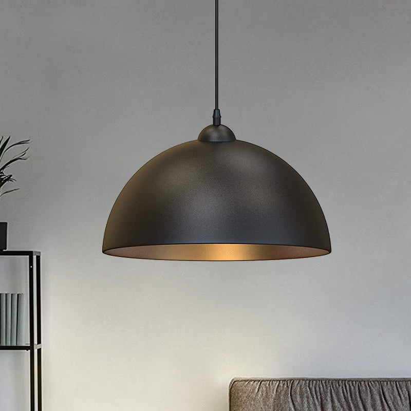 Suspension industrielle en métal à dôme - Plafonnier élégant à 1 ampoule pour salle à manger en noir