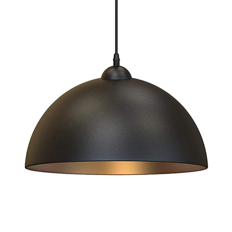 Suspension industrielle en métal à dôme - Plafonnier élégant à 1 ampoule pour salle à manger en noir
