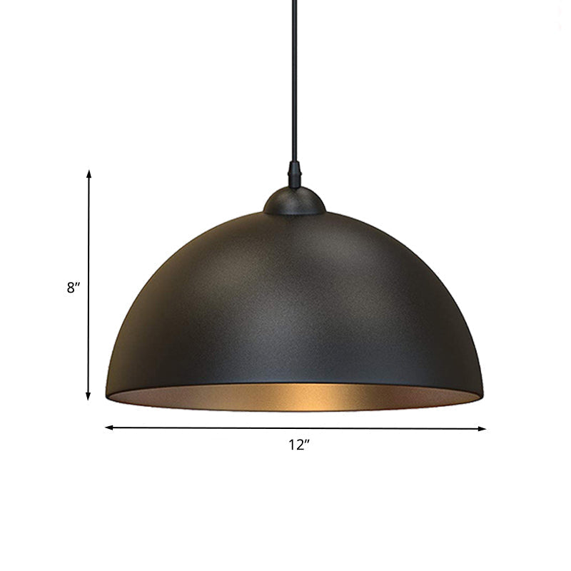Suspension industrielle en métal à dôme - Plafonnier élégant à 1 ampoule pour salle à manger en noir