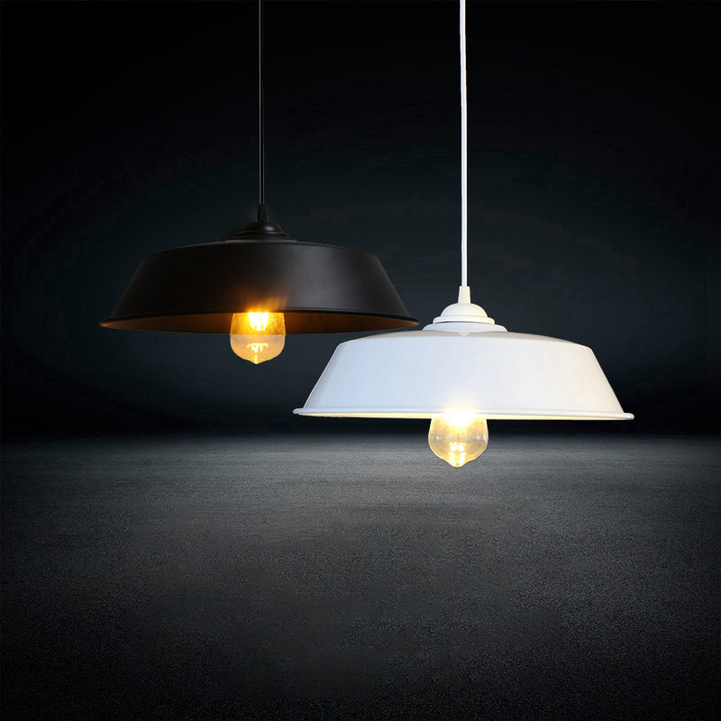 Height Adjustable Farmhouse Barn Pendant Lamp, Black/White Metal Hanging Ceiling Light for Bars