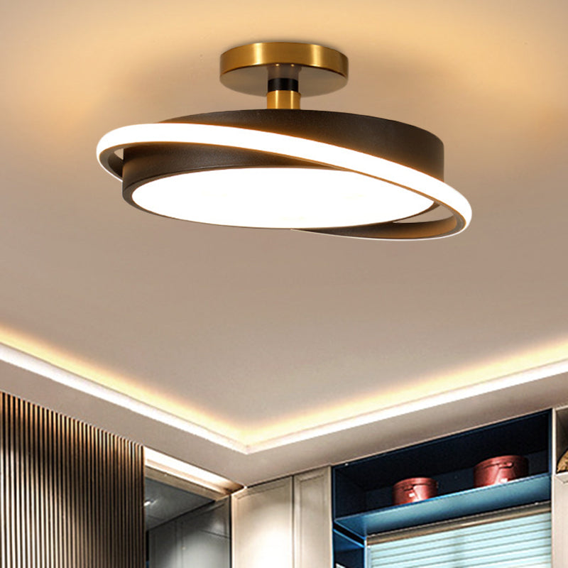 Plafonnier moderne en métal pour chambre à coucher – Lampe semi-encastrée à LED de 18"/21,5" de diamètre en blanc/noir avec anneau rotatif – Lumière blanche/chaude